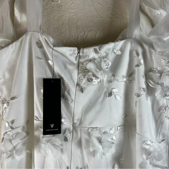 Lulu's Effortlessly Sweet White Tulle 3D Floral Tie-Strap Midi Dress - Picture 11 of 14